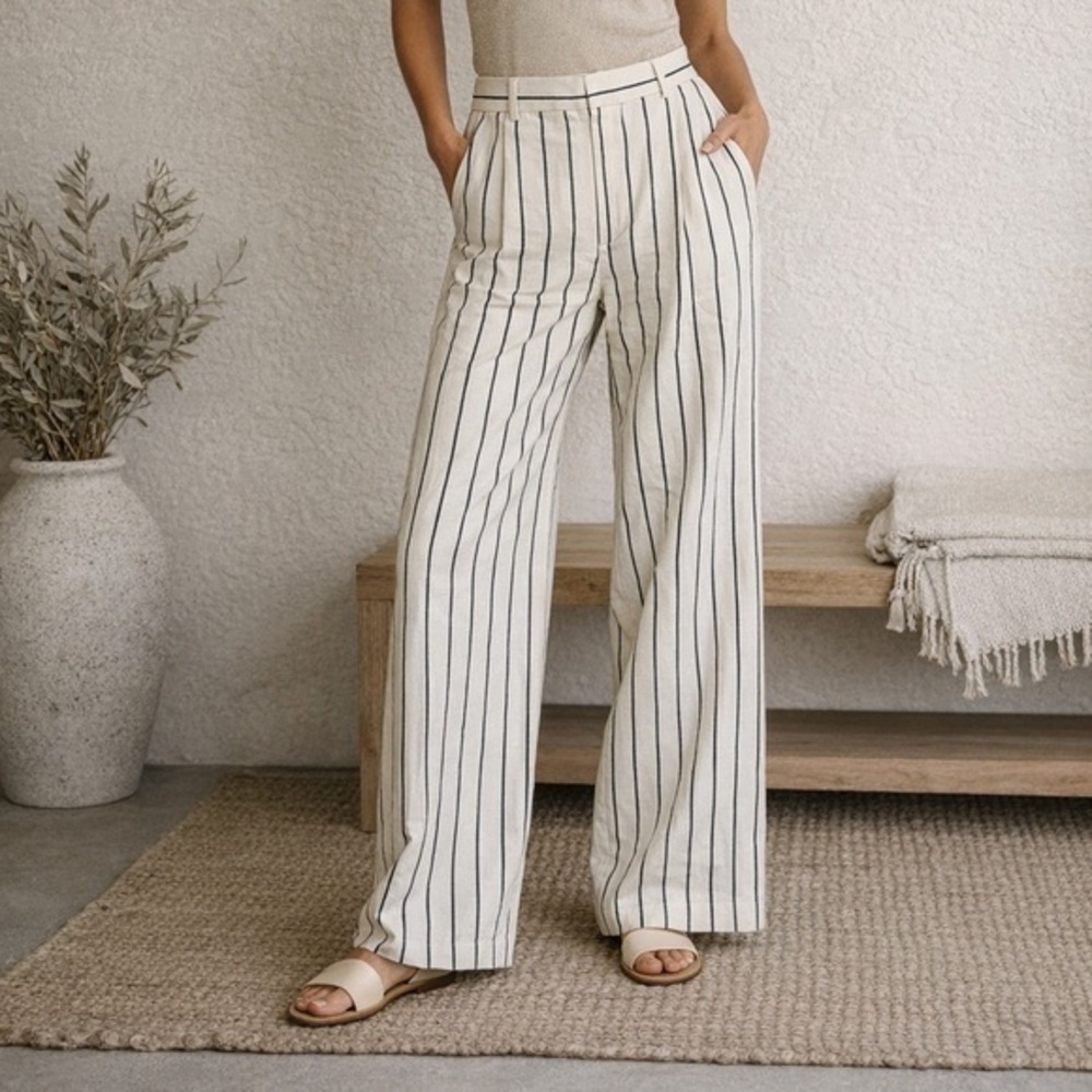 Jenni Kayne jones cream striped cotton hemp wide leg trousers